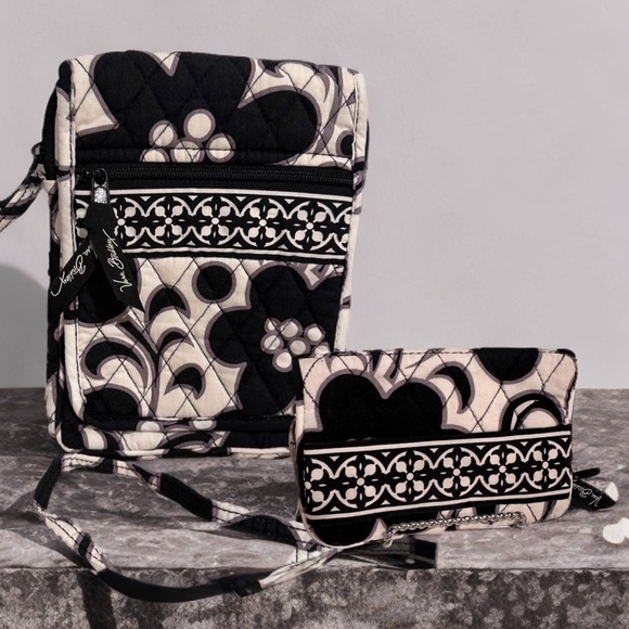 Vera Bradley Handbags - Vera Bradley Set Day & Night Mini Hipster Crossbody & Matching Wallet B&W Floral